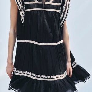 Zara Black and White Embroidered Mini Dress